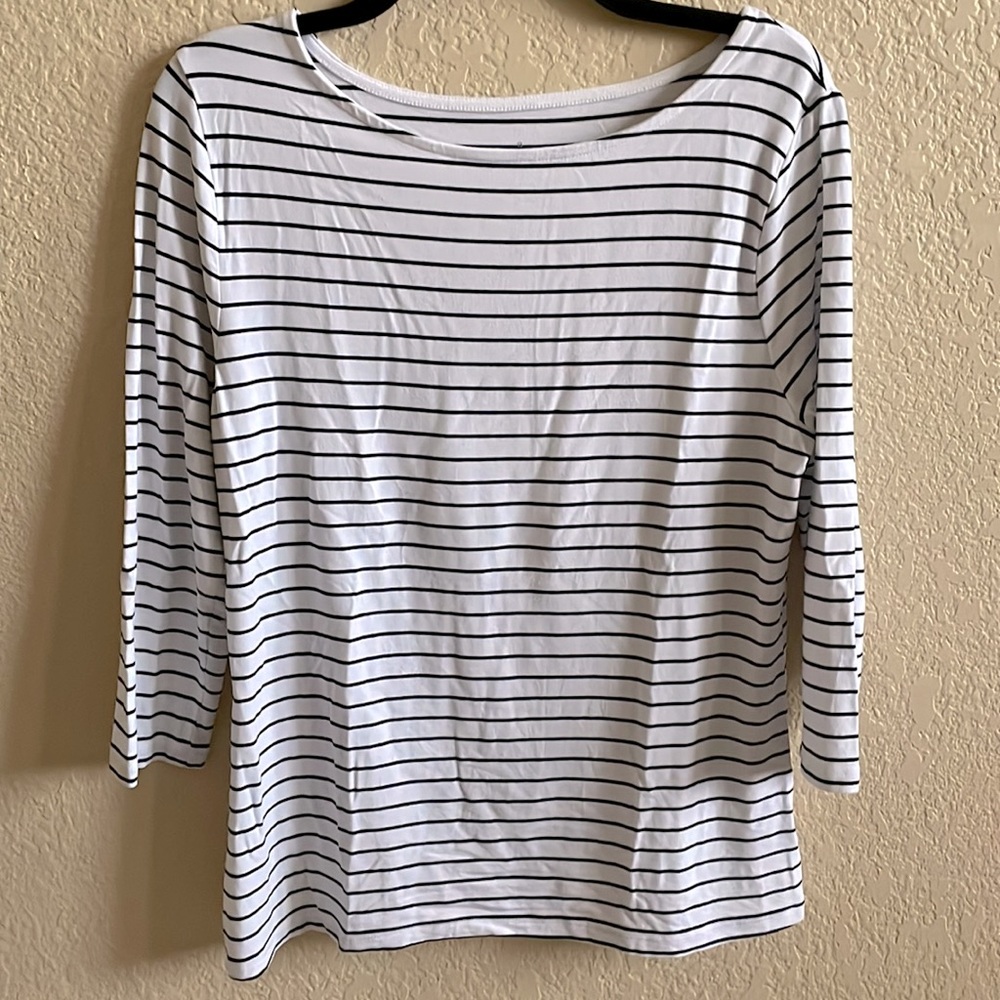 A New Day white with black stripes 3/4 sleeve t-shirt